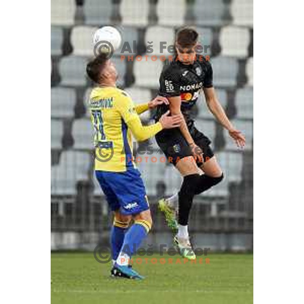 Nardin Mulahusejnovic and Nino Zugelj in action during Prva Liga Telekom Slovenije 2020-2021 football match between Koper and Bravo at Bonifika, Koper on November 24, 2020