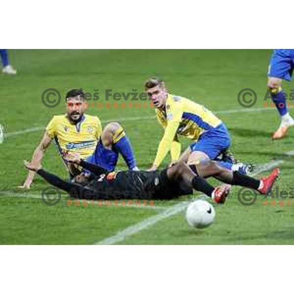 Aleksander Rajcevic and Nardin Mulahusejnovic in action during Prva Liga Telekom Slovenije 2020-2021 football match between Koper and Bravo at Bonifika, Koper on November 24, 2020