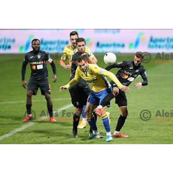 Luka Zinko, Maks Barisic and Almin Kurtovic in action during Prva Liga Telekom Slovenije 2020-2021 football match between Koper and Bravo at Bonifika, Koper on November 24, 2020