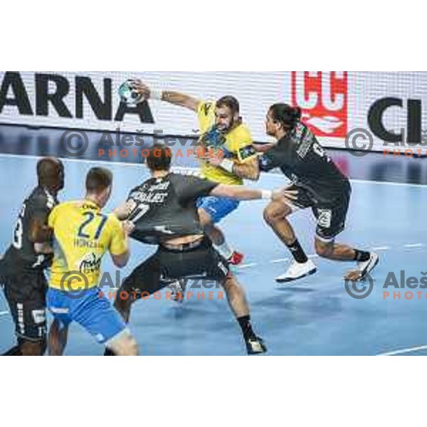 Patrik Leban in action during EHF Champions League handball match between Celje Pivovarna Lasko and Nantes in Zlatorog Arena in Celje, Slovenia on November 25, 2020