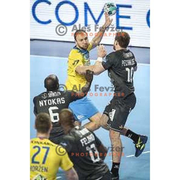 Ziga Mlakar in action during EHF Champions League handball match between Celje Pivovarna Lasko and Nantes in Zlatorog Arena in Celje, Slovenia on November 25, 2020