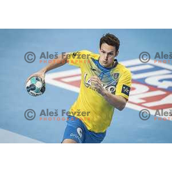 Tobias Cvetko in action during EHF Champions League handball match between Celje Pivovarna Lasko and Nantes in Zlatorog Arena in Celje, Slovenia on November 25, 2020