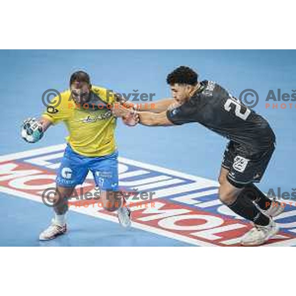 Patrik Leban in action during EHF Champions League handball match between Celje Pivovarna Lasko and Nantes in Zlatorog Arena in Celje, Slovenia on November 25, 2020