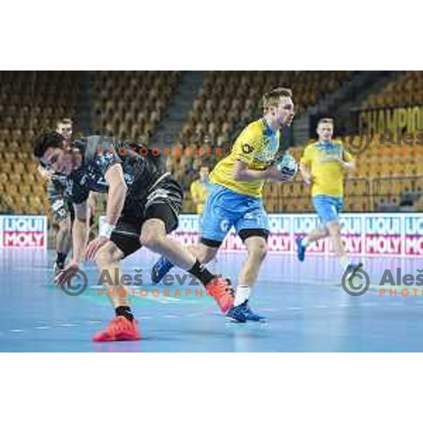 Gal Marguc in action during EHF Champions League handball match between Celje Pivovarna Lasko and Nantes in Zlatorog Arena in Celje, Slovenia on November 25, 2020
