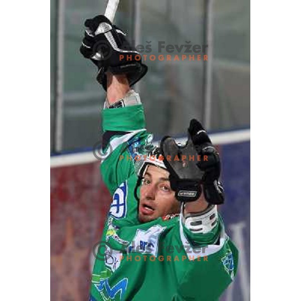 Yarema celebrates goal at sixth game of the Final of EBEL league between ZM Olimpija and Red Bulls Salzburg, played in Ljubljana 25.3.2008. Red Bulls Salzburg won the game 3:2 and series 4:2 and became Champions of EBEL league. Photo by Ales Fevzer 
