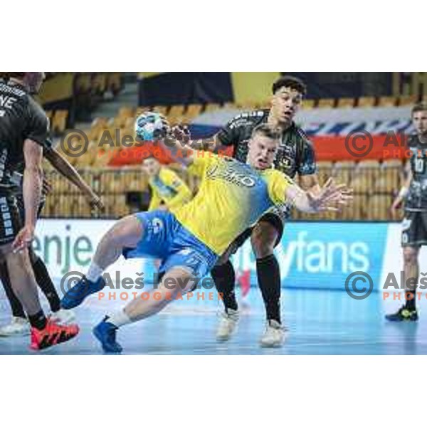 Kristjan Horzen in action during EHF Champions League handball match between Celje Pivovarna Lasko and Nantes in Zlatorog Arena in Celje, Slovenia on November 25, 2020