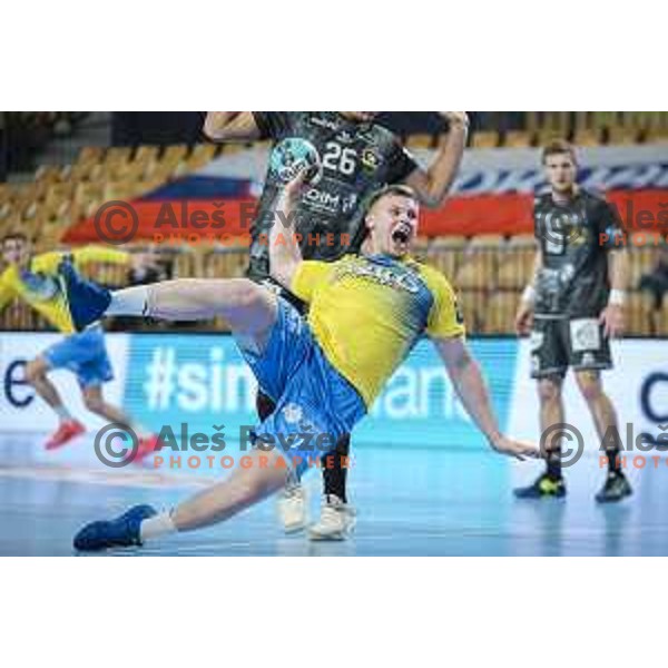 Kristjan Horzen in action during EHF Champions League handball match between Celje Pivovarna Lasko and Nantes in Zlatorog Arena in Celje, Slovenia on November 25, 2020