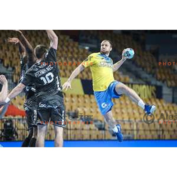 Ziga Mlakar in action during EHF Champions League handball match between Celje Pivovarna Lasko and Nantes in Zlatorog Arena in Celje, Slovenia on November 25, 2020