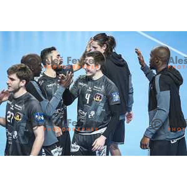 Rok Ovnicek celebrating after EHF Champions League handball match between Celje Pivovarna Lasko and Nantes in Zlatorog Arena in Celje, Slovenia on November 25, 2020