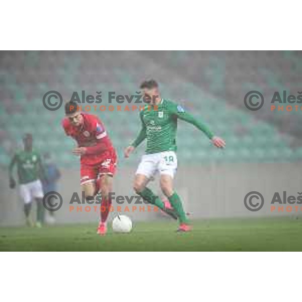 Renato Pantalon and Andres Vombergar in action during Prva Liga Telekom Slovenije 2002-2021 football match between Olimpija and Aluminij in SRC Stozice, Ljubljana, Slovenia on November 26, 2020