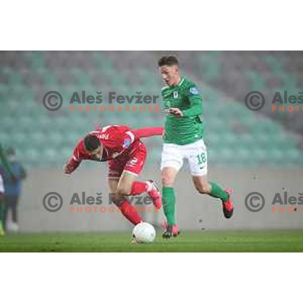 Renato Pantalon and Andres Vombergar in action during Prva Liga Telekom Slovenije 2002-2021 football match between Olimpija and Aluminij in SRC Stozice, Ljubljana, Slovenia on November 26, 2020