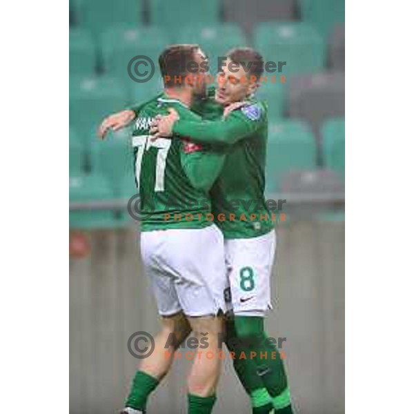 Djordje Ivanovic and Mario Kvesic in action during Prva Liga Telekom Slovenije 2002-2021 football match between Olimpija and Aluminij in SRC Stozice, Ljubljana, Slovenia on November 26, 2020