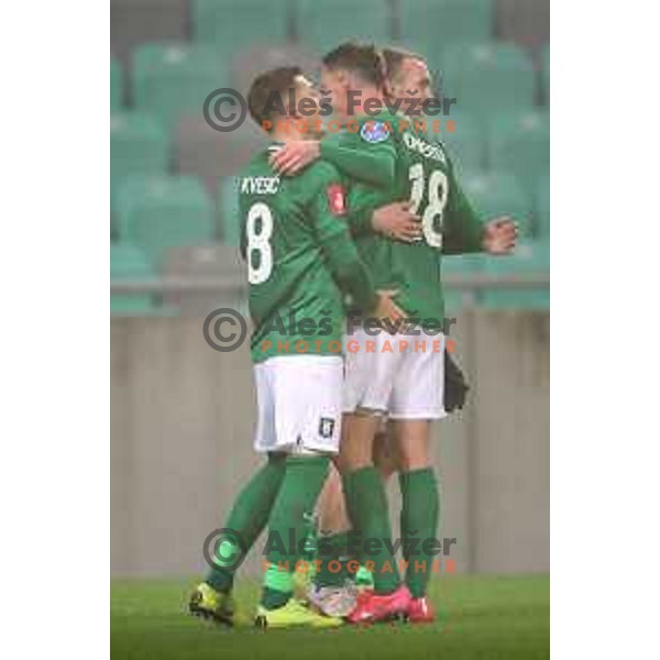 Mario Kvesic, Andres Vombergar, Djordje Ivanovic in action during Prva Liga Telekom Slovenije 2002-2021 football match between Olimpija and Aluminij in SRC Stozice, Ljubljana, Slovenia on November 26, 2020