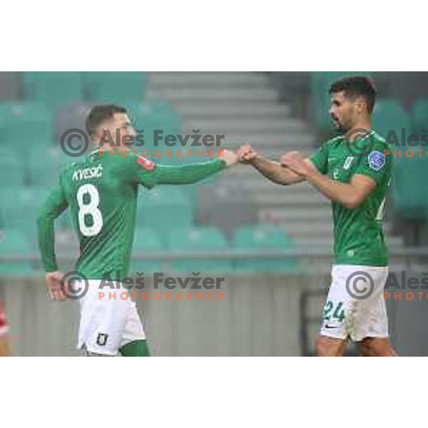 Mario Kvesic and Marko Perkovic in action during Prva Liga Telekom Slovenije 2002-2021 football match between Olimpija and Aluminij in SRC Stozice, Ljubljana, Slovenia on November 26, 2020