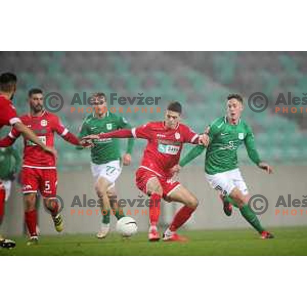 Renato Pantalon and Andres Vombergar in action during Prva Liga Telekom Slovenije 2002-2021 football match between Olimpija and Aluminij in SRC Stozice, Ljubljana, Slovenia on November 26, 2020