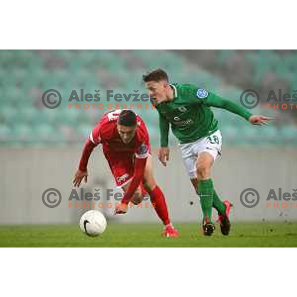 Renato Pantalon and Andres Vombergar in action during Prva Liga Telekom Slovenije 2002-2021 football match between Olimpija and Aluminij in SRC Stozice, Ljubljana, Slovenia on November 26, 2020