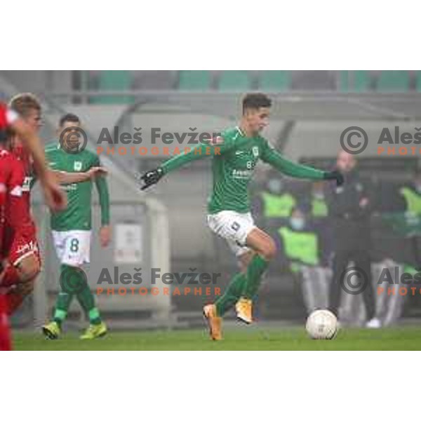 Mihail Caimacov in action during Prva Liga Telekom Slovenije 2002-2021 football match between Olimpija and Aluminij in SRC Stozice, Ljubljana, Slovenia on November 26, 2020