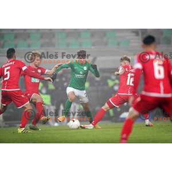 Mihail Caimacov in action during Prva Liga Telekom Slovenije 2002-2021 football match between Olimpija and Aluminij in SRC Stozice, Ljubljana, Slovenia on November 26, 2020
