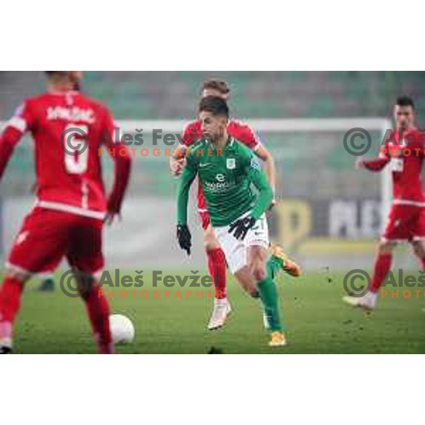 Mihail Caimacov in action during Prva Liga Telekom Slovenije 2002-2021 football match between Olimpija and Aluminij in SRC Stozice, Ljubljana, Slovenia on November 26, 2020