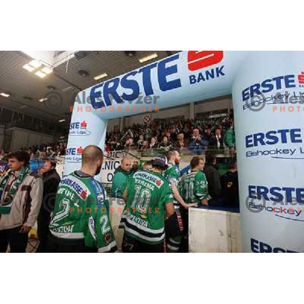 ZM Olimpija players after sixth game of the Final of EBEL league between ZM Olimpija and Red Bulls Salzburg, played in Ljubljana 25.3.2008. Red Bulls Salzburg won the game 3:2 and series 4:2 and became Champions of EBEL league. Photo by Ales Fevzer 