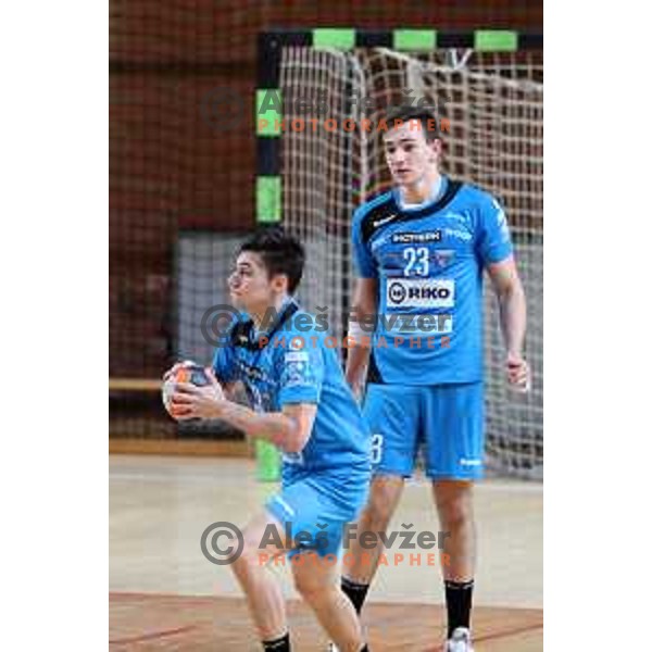 Tilen Strmljan in action during 1.NLB league handball match between MRK Ljubljana and Riko Ribnica in Kodeljevo Hall, Ljubljana, Slovenia on November 28, 2020