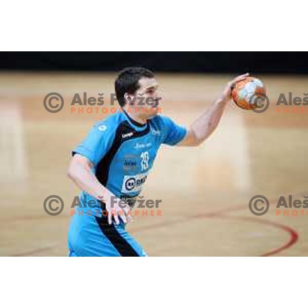 Stefan Ranisavljevic in action during 1.NLB league handball match between MRK Ljubljana and Riko Ribnica in Kodeljevo Hall, Ljubljana, Slovenia on November 28, 2020