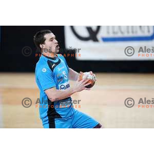 Stefan Ranisavljevic in action during 1.NLB league handball match between MRK Ljubljana and Riko Ribnica in Kodeljevo Hall, Ljubljana, Slovenia on November 28, 2020