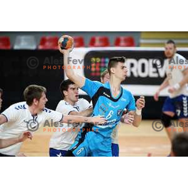 Gasper Horvat in action during 1.NLB league handball match between MRK Ljubljana and Riko Ribnica in Kodeljevo Hall, Ljubljana, Slovenia on November 28, 2020