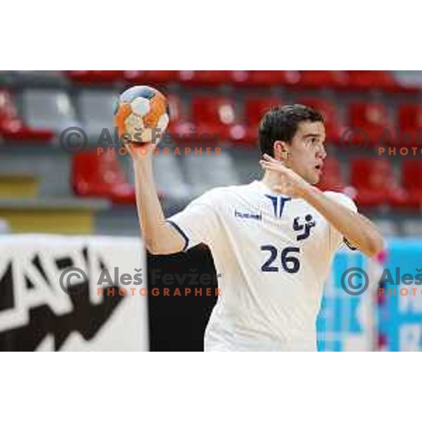 Jaka Zabjek in action during 1.NLB league handball match between MRK Ljubljana and Riko Ribnica in Kodeljevo Hall, Ljubljana, Slovenia on November 28, 2020