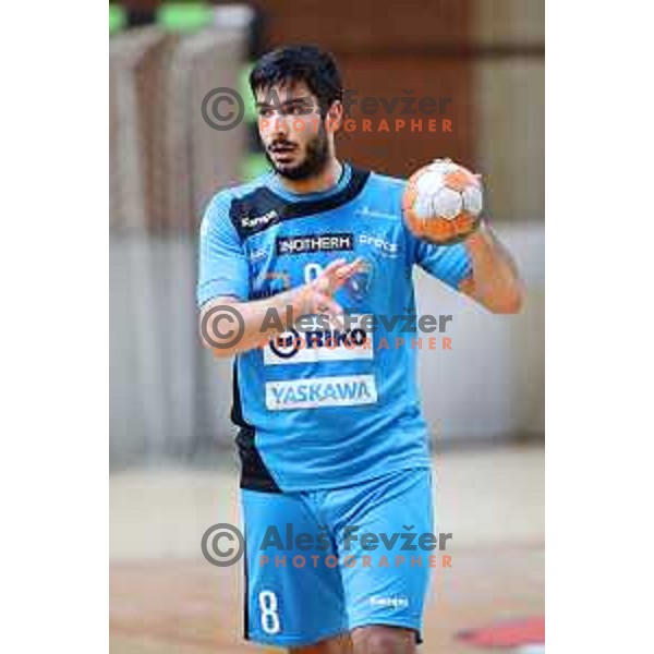 Kristian Eskericic in action during 1.NLB league handball match between MRK Ljubljana and Riko Ribnica in Kodeljevo Hall, Ljubljana, Slovenia on November 28, 2020