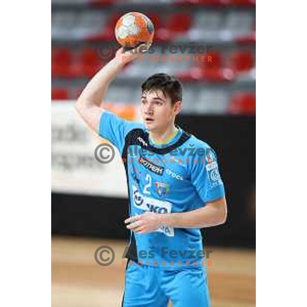Tilen Strmljan in action during 1.NLB league handball match between MRK Ljubljana and Riko Ribnica in Kodeljevo Hall, Ljubljana, Slovenia on November 28, 2020