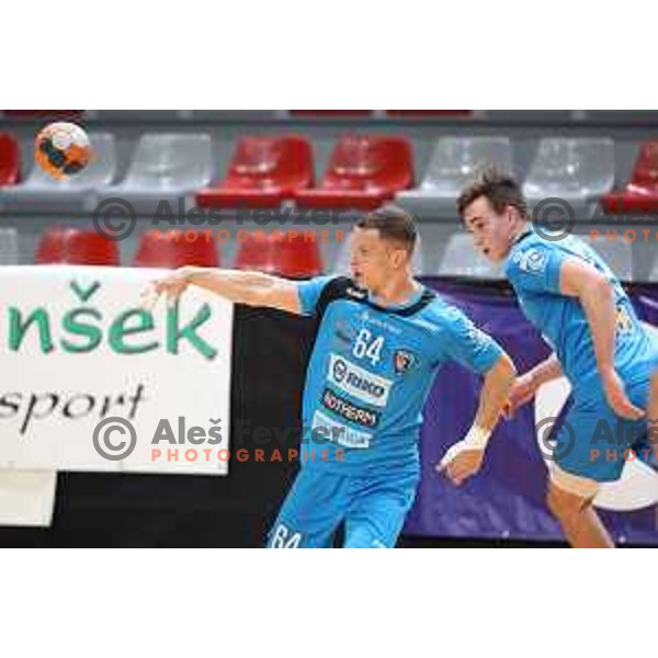 Jan Pucelj in action during 1.NLB league handball match between MRK Ljubljana and Riko Ribnica in Kodeljevo Hall, Ljubljana, Slovenia on November 28, 2020