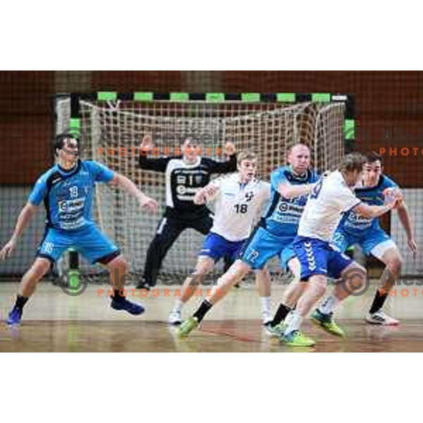 Stefan Ranisavljevic, Mitja Nosan in action during 1.NLB league handball match between MRK Ljubljana and Riko Ribnica in Kodeljevo Hall, Ljubljana, Slovenia on November 28, 2020