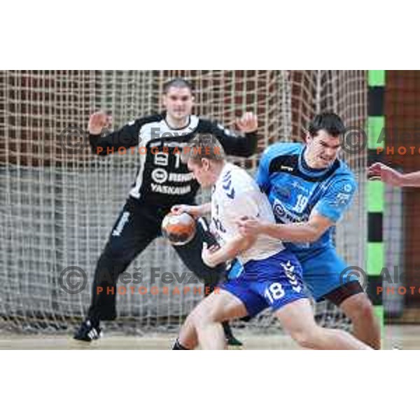 Stefan Ranisavljevic in action during 1.NLB league handball match between MRK Ljubljana and Riko Ribnica in Kodeljevo Hall, Ljubljana, Slovenia on November 28, 2020