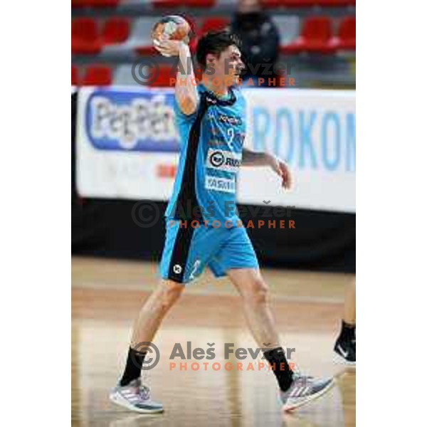 Tilen Strmljan in action during 1.NLB league handball match between MRK Ljubljana and Riko Ribnica in Kodeljevo Hall, Ljubljana, Slovenia on November 28, 2020