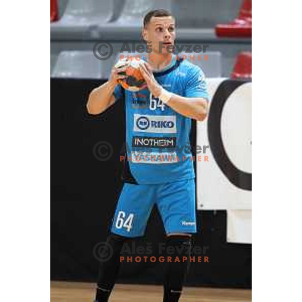 Jan Pucelj in action during 1.NLB league handball match between MRK Ljubljana and Riko Ribnica in Kodeljevo Hall, Ljubljana, Slovenia on November 28, 2020