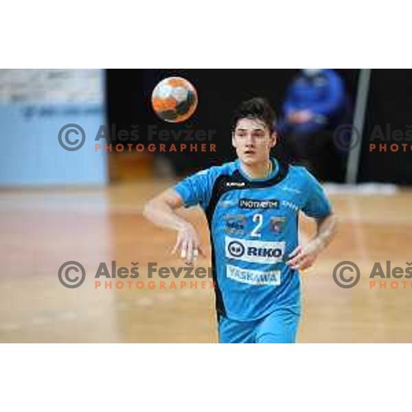 Tilen Strmljan in action during 1.NLB league handball match between MRK Ljubljana and Riko Ribnica in Kodeljevo Hall, Ljubljana, Slovenia on November 28, 2020