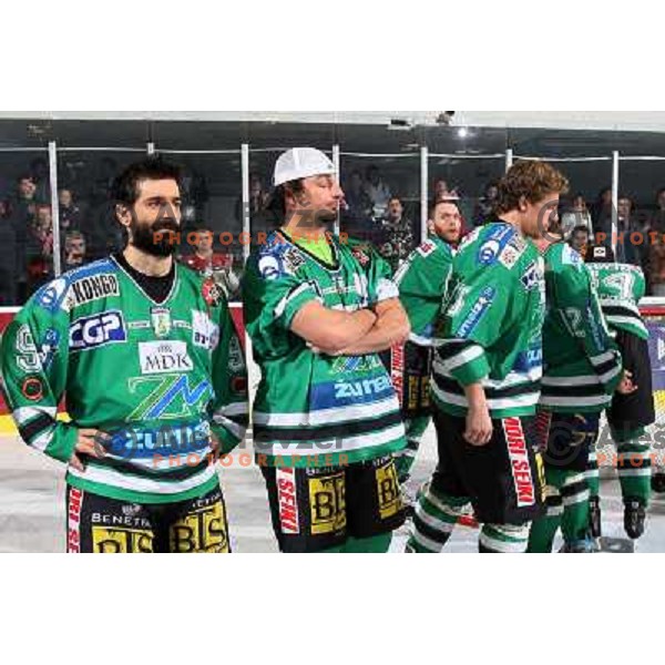 ZM Olimpija players after sixth game of the Final of EBEL league between ZM Olimpija and Red Bulls Salzburg, played in Ljubljana 25.3.2008. Red Bulls Salzburg won the game 3:2 and series 4:2 and became Champions of EBEL league. Photo by Ales Fevzer 
