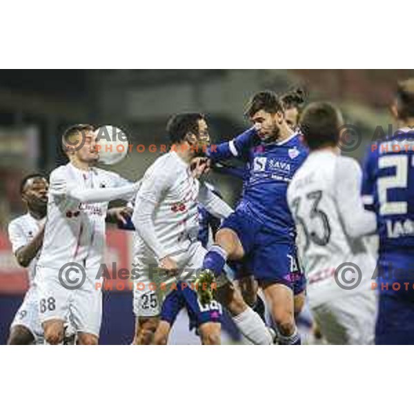 Dominik Mihaljevic vs Rok Kronaveter in action during Prva liga Telekom Slovenije football match between Maribor and Tabor in Ljudski vrt, Maribor, Slovenia on November 28, 2020