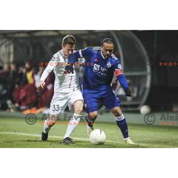 Erik Salkic vs Marcos Tavares in action during Prva liga Telekom Slovenije football match between Maribor and Tabor in Ljudski vrt, Maribor, Slovenia on November 28, 2020