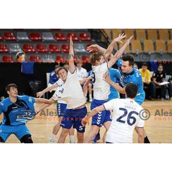 Uros Milicevic in action during 1.NLB league handball match between MRK Ljubljana and Riko Ribnica in Kodeljevo Hall, Ljubljana, Slovenia on November 28, 2020