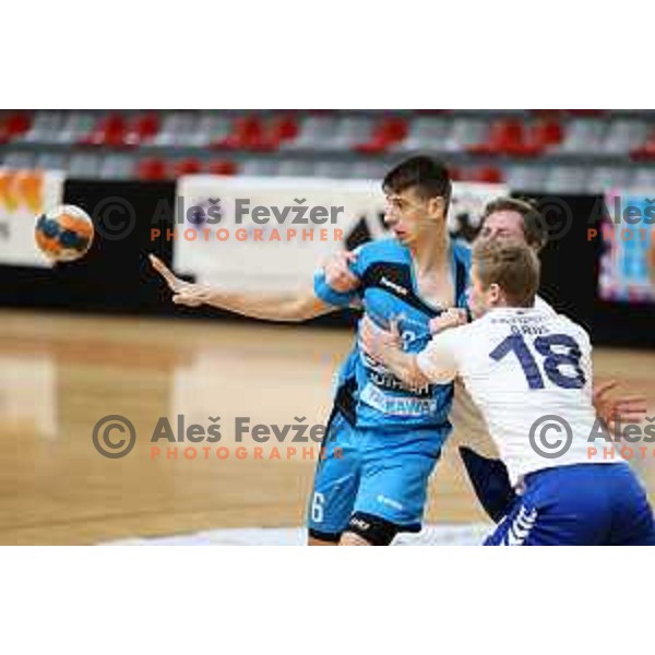 Gasper Horvat in action during 1.NLB league handball match between MRK Ljubljana and Riko Ribnica in Kodeljevo Hall, Ljubljana, Slovenia on November 28, 2020