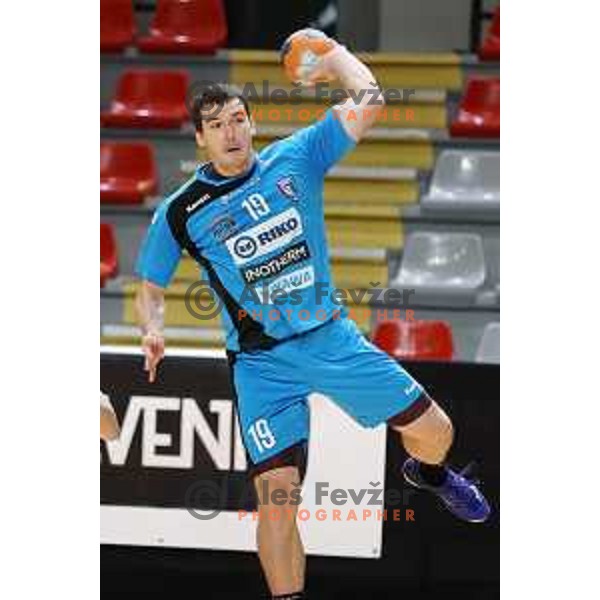 Stefan Ranisavljevic in action during 1.NLB league handball match between MRK Ljubljana and Riko Ribnica in Kodeljevo Hall, Ljubljana, Slovenia on November 28, 2020