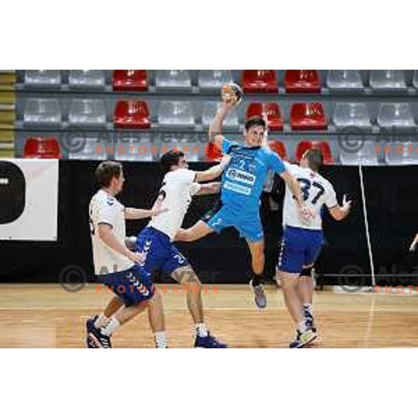 Tilen Strmljan in action during 1.NLB league handball match between MRK Ljubljana and Riko Ribnica in Kodeljevo Hall, Ljubljana, Slovenia on November 28, 2020