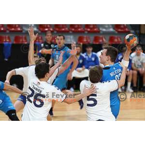 Uros Milicevic in action during 1.NLB league handball match between MRK Ljubljana and Riko Ribnica in Kodeljevo Hall, Ljubljana, Slovenia on November 28, 2020