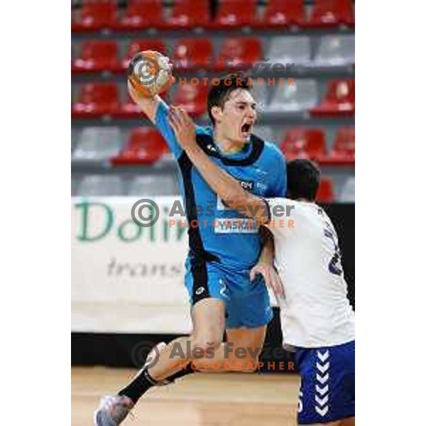 Tilen Strmljan in action during 1.NLB league handball match between MRK Ljubljana and Riko Ribnica in Kodeljevo Hall, Ljubljana, Slovenia on November 28, 2020