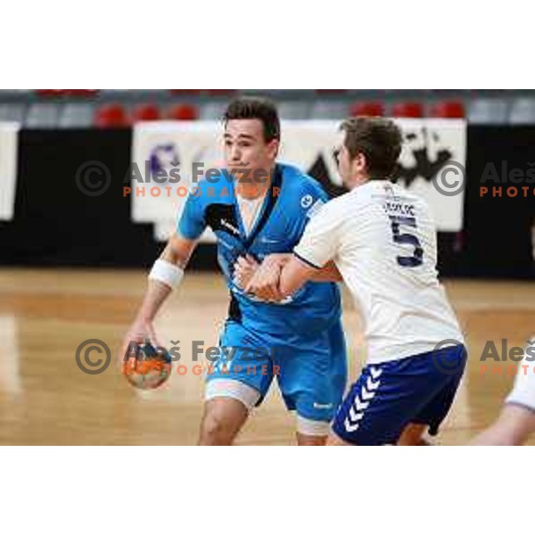 Uros Milicevic in action during 1.NLB league handball match between MRK Ljubljana and Riko Ribnica in Kodeljevo Hall, Ljubljana, Slovenia on November 28, 2020