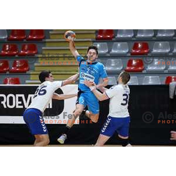 Tilen Strmljan in action during 1.NLB league handball match between MRK Ljubljana and Riko Ribnica in Kodeljevo Hall, Ljubljana, Slovenia on November 28, 2020