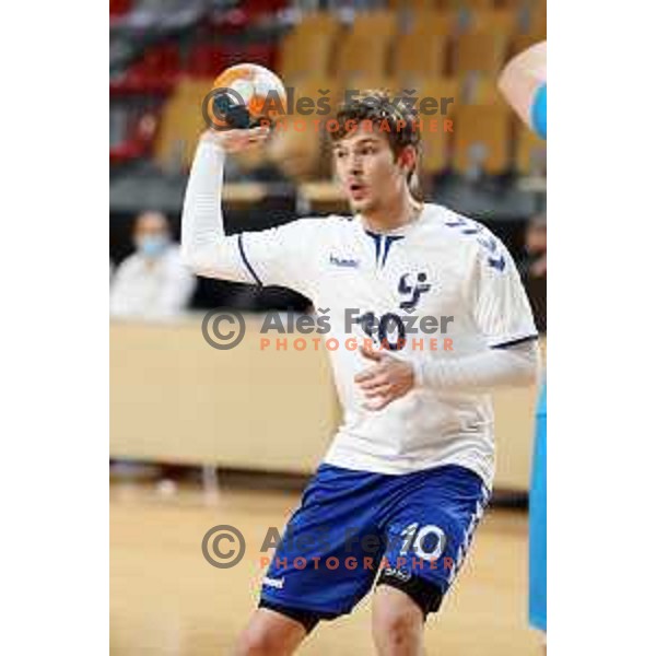Blaz Pintar in action during 1.NLB league handball match between MRK Ljubljana and Riko Ribnica in Kodeljevo Hall, Ljubljana, Slovenia on November 28, 2020