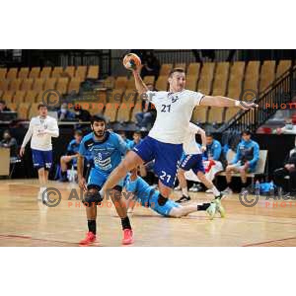 Ziga Stopar in action during 1.NLB league handball match between MRK Ljubljana and Riko Ribnica in Kodeljevo Hall, Ljubljana, Slovenia on November 28, 2020